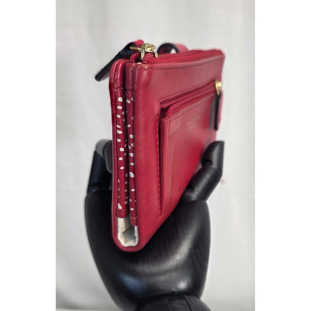 Radley London Red Leather Bifold Wallet Dalmatian Dot Print Zip Pocket - Picture 8 of 16